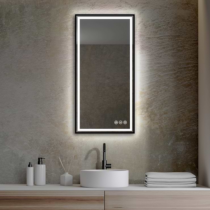 Mage Matte Black 18x36" Framed Rectangle LED Mirror