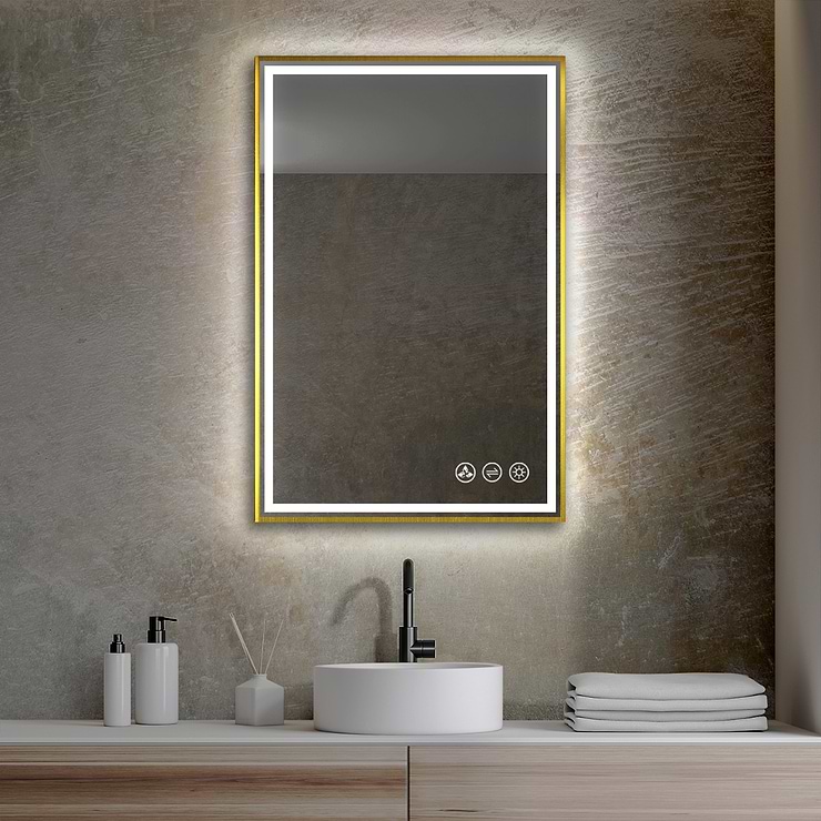 Mage Brushed Gold 24x36" Framed Rectangle LED Mirror