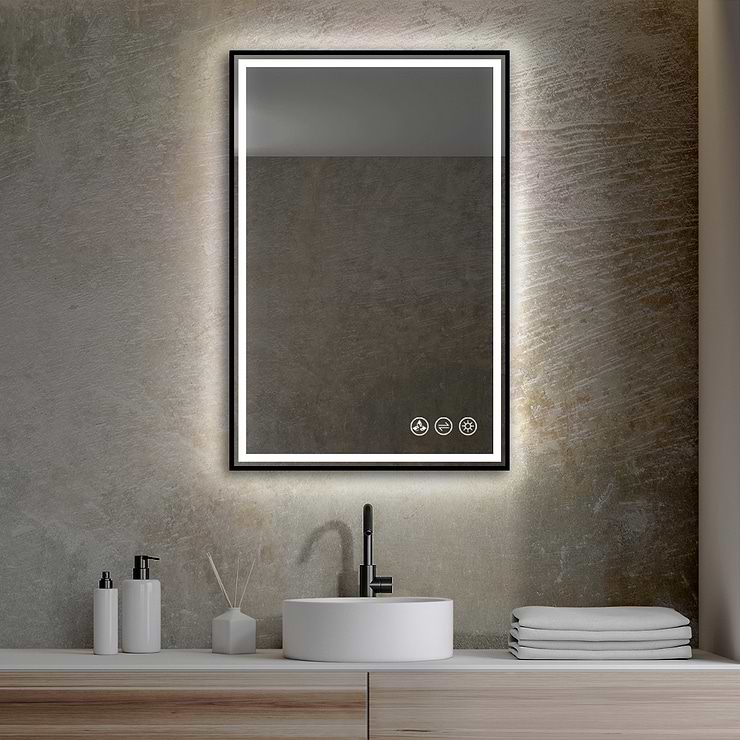 Mage Matte Black 24x36" Framed Rectangle LED Mirror