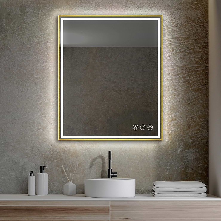 Mage Brushed Gold 30x36" Framed Rectangle LED Mirror