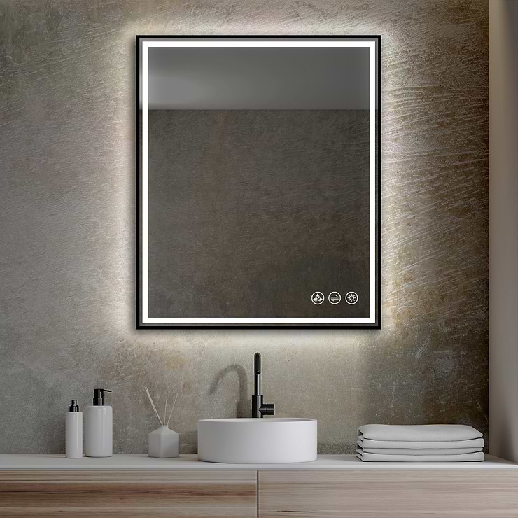 Mage Matte Black 30x36" Framed Rectangle LED Mirror