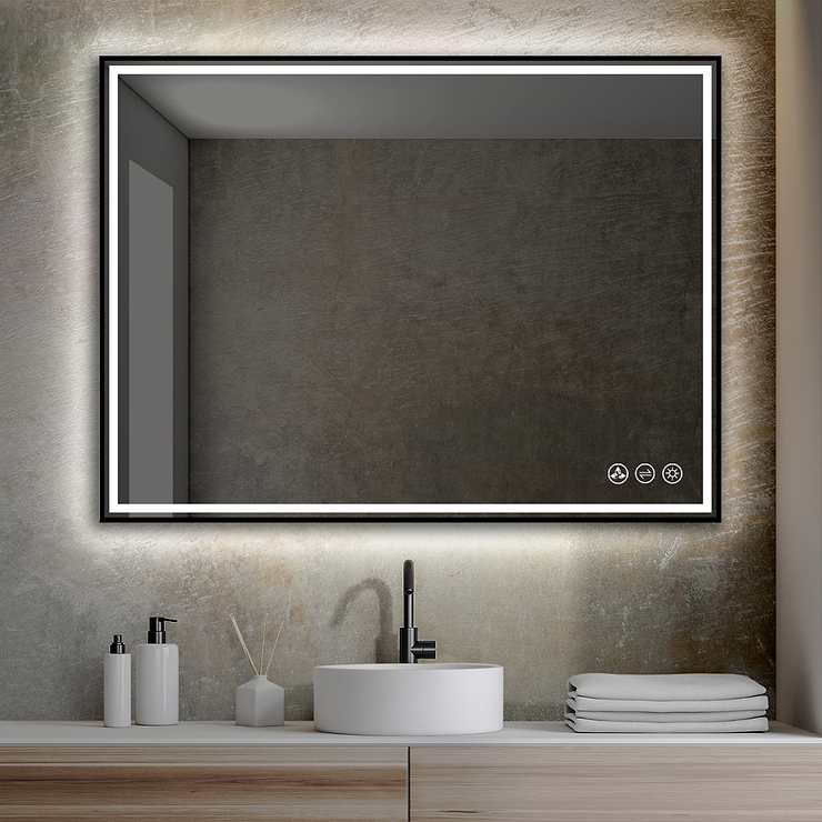 Mage Matte Black 48x30" Framed Rectangle LED Mirror