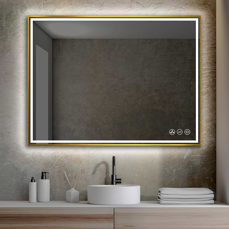 Mage Brushed Gold 48x36" Framed Rectangle LED Mirror