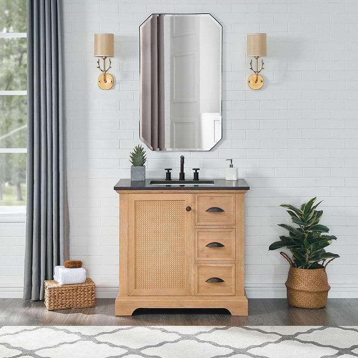 Olivier Blonde Wood 36" Single Vanity with Black Marble Top