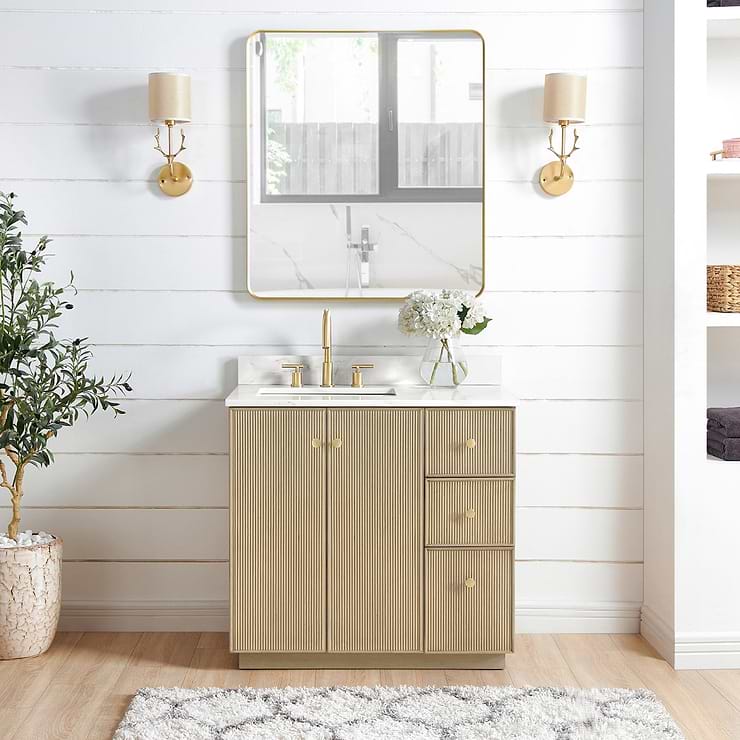 Florencia Blonde Oak 36" Single Vanity with Pacific White Quartz Top