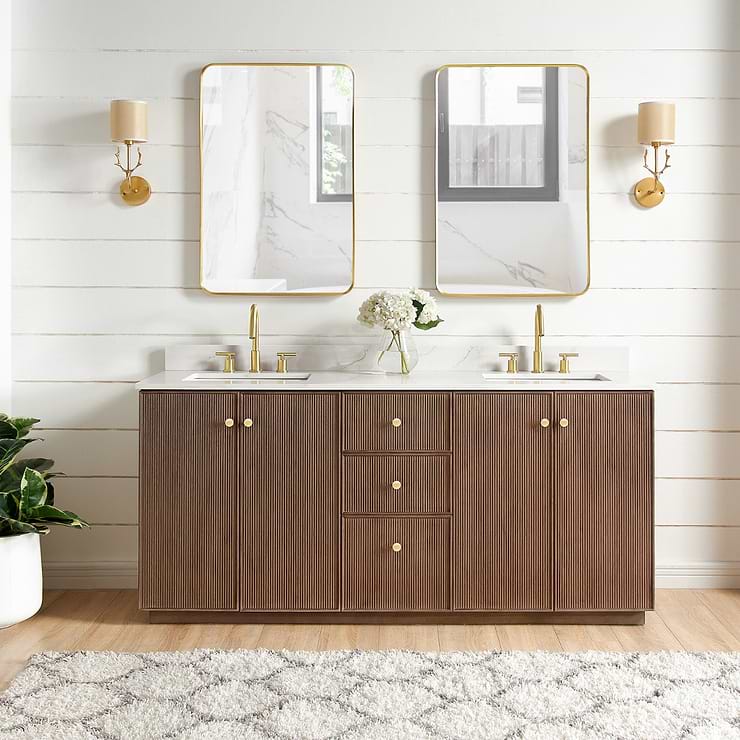 Florencia Brown Oak 72" Double Vanity with Pacific White Quartz Top