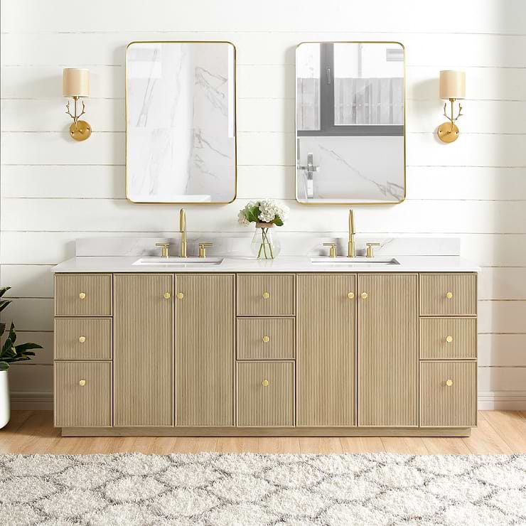 Florencia Blonde Oak 84" Double Vanity with Pacific White Quartz Top