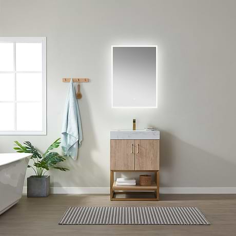 Ithica White Oak 24" Single Vanity and Gold Hardware with Atlantic Stone Top