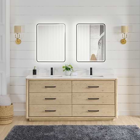 Genora Blonde Oak 72" Double Vanity with Pacific White Quartz Top