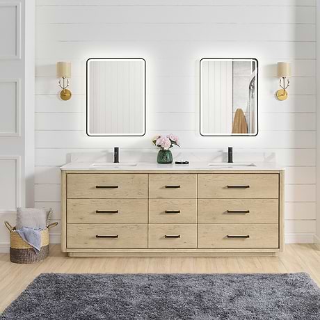 Genora Blonde Oak 84" Double Vanity with Pacific White Quartz Top
