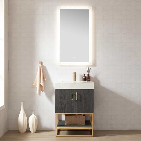 Ithica Black Oak 24" Single Vanity and Gold Hardware with Atlantic Stone Top