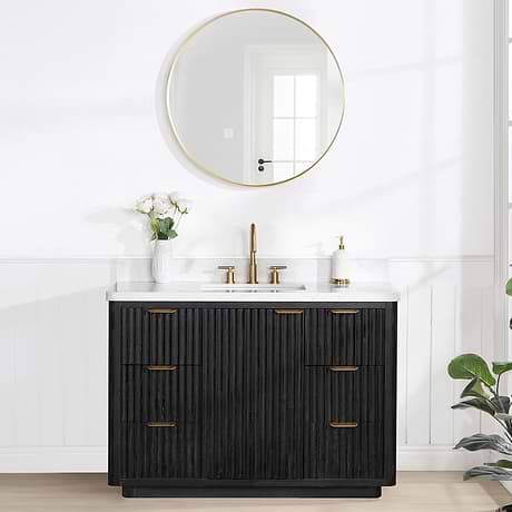 Solara Black Oak 48" Single Vanity with Bianco White Stone Top
