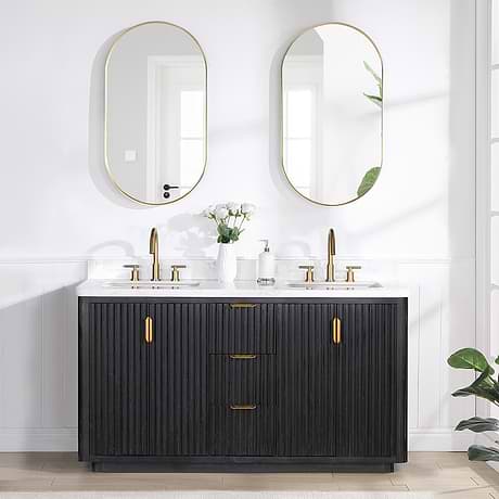 Solara Black Oak 60" Double Vanity with Bianco White Stone Top