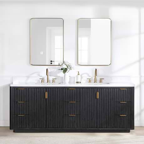 Solara Black Oak 84" Double Vanity with Bianco White Stone Top