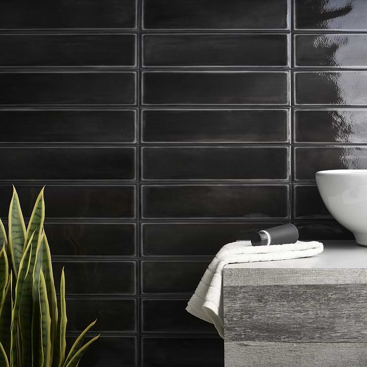Stacy Garcia ArtBlock Nero Black 4x16 Glossy Porcelain Tile