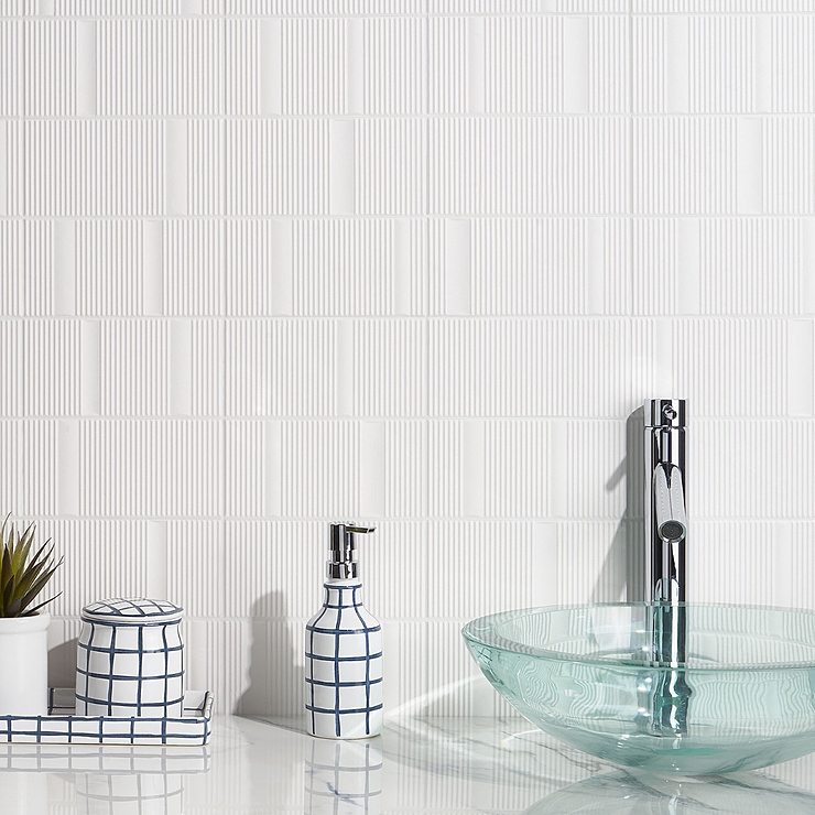 Division White 8x16 Fluted 3D Matte Ceramic Wall Tile