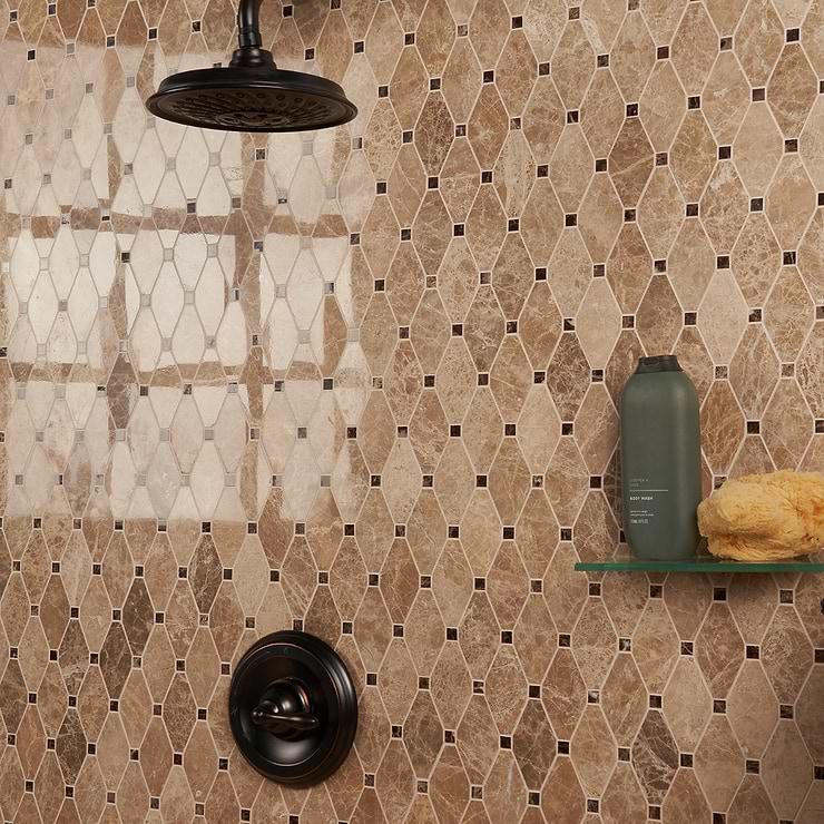 Octave Light Brown With Dark Emperador 2x4 Marble Polished Mosaic Tile