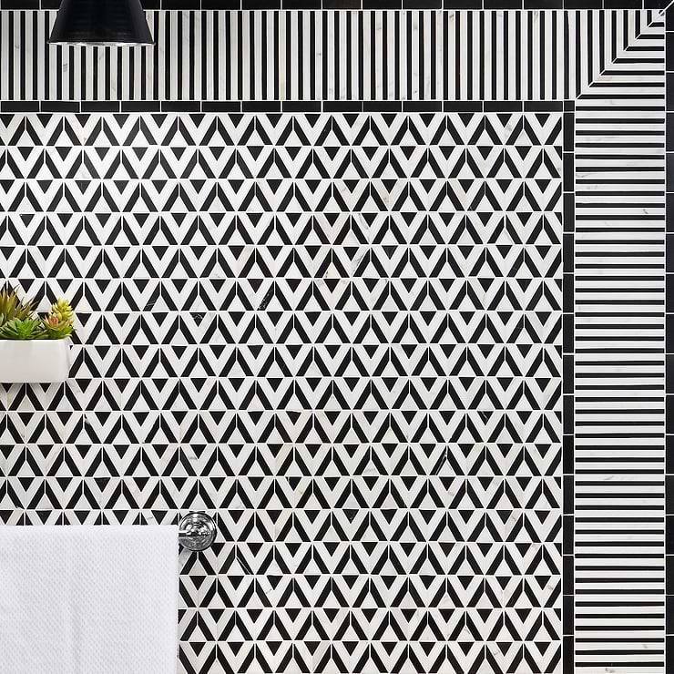 Monroe Corner Calacatta and Black Jade 8x8 Marble Mosaic Tile- Polished