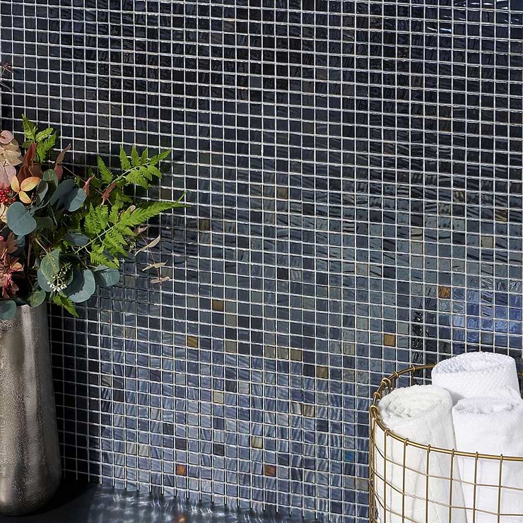 Swim Twilight Black Sky 1x1 Polished Glass Mosaic Tile