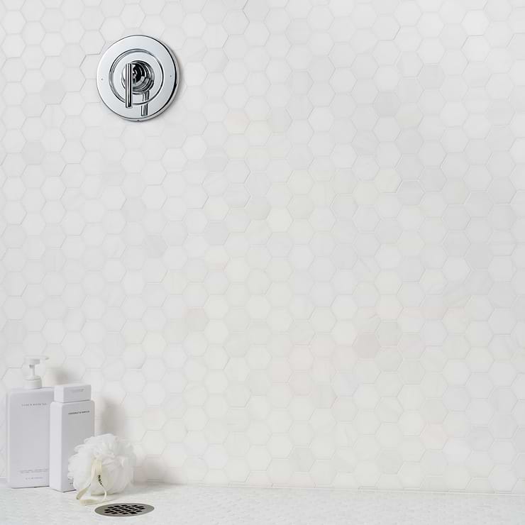 Bianco Dolomite White 2" Hexagon Premium Honed Marble Mosaic Tile