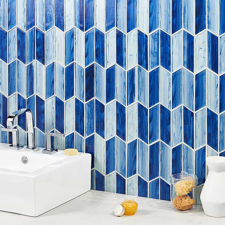 Maya Chevron Azur Glass Mosaic Tile