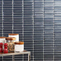Maya Stacked Midnight Gray 1x5 Polished Glass Mosaic Tile