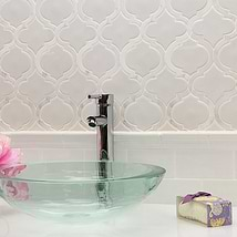 Nabi Arabesque Glacier White Marble & Crackled Glass Tile