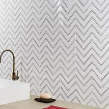 Monarch White Thassos With Carrara 1x4 Herringbone Polished Marble Tile