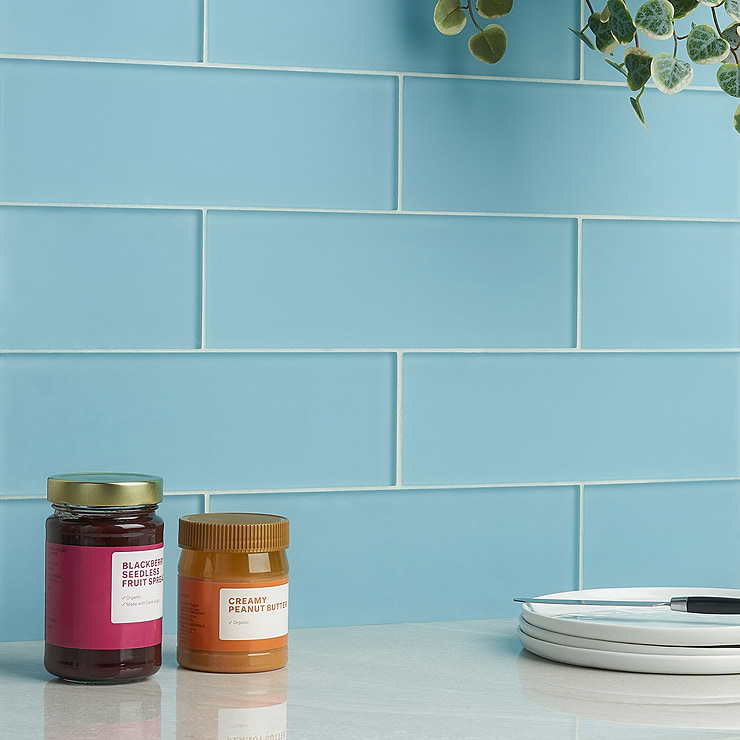 Loft Turquoise 4x12 Frosted Glass Subway Wall Tile
