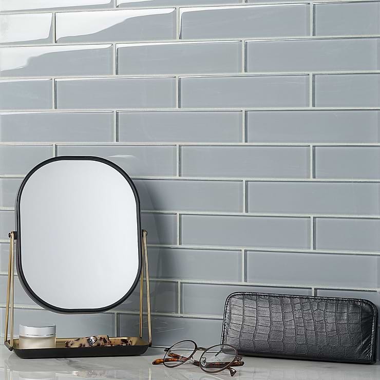 Loft Aspen Aura Gray 2x8 Polished Glass Subway Tile
