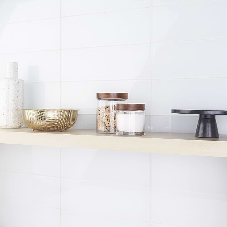 Loft Super White 6x18 Polished Glass Subway Tile for Wall