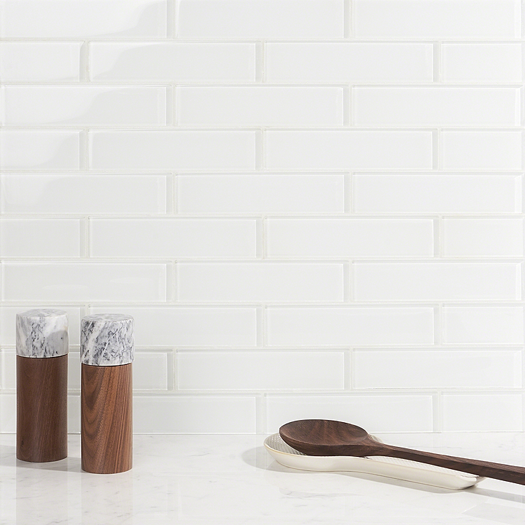 Loft Super White 2x8 Polished Glass Subway Wall Tile