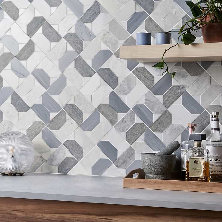 Isobel Glacier Gray Polished Marble Luxury Mosaic Tile