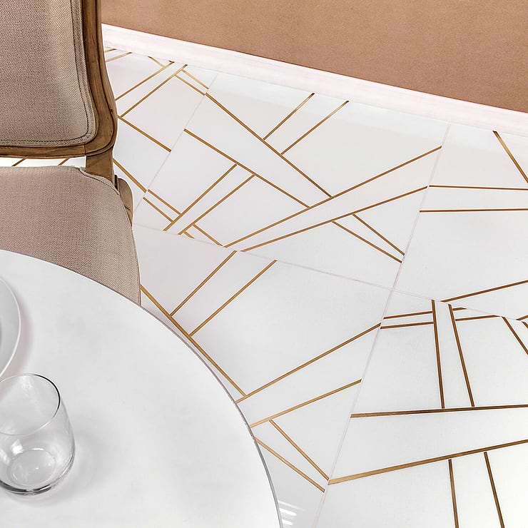 Empire White Nanoglass & Brass Tile 