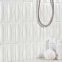 Nabi Harlequin Glacier White 2x8 Crackled Glossy Glass Mosaic Tile