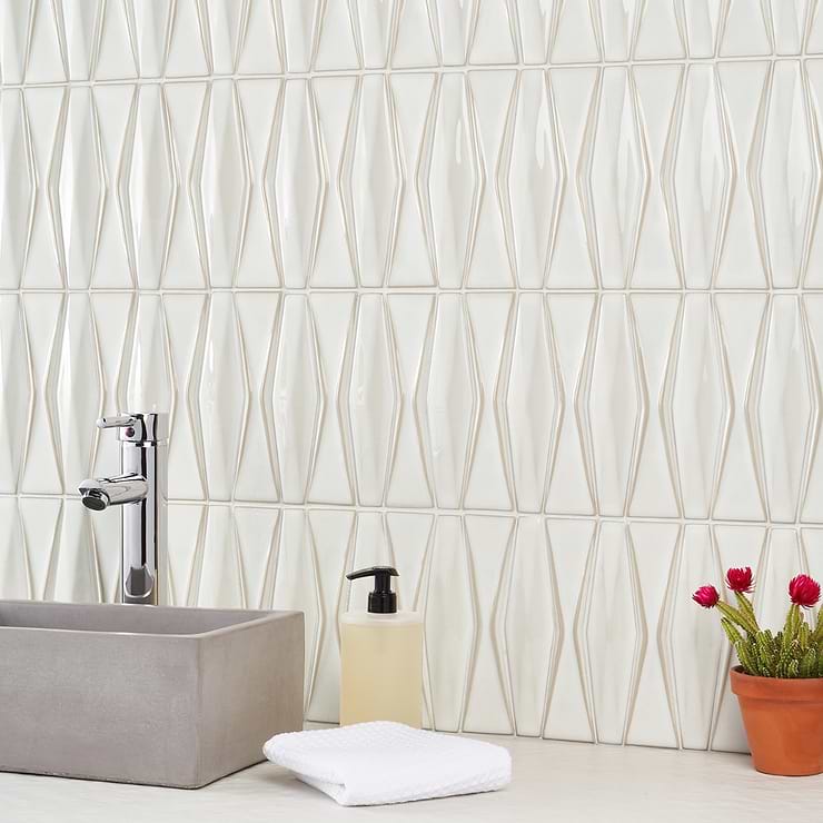 Nabi Harlequin Natural White 2x8 Glossy Glass Mosaic Tile