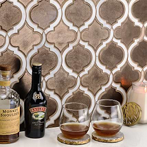 Nabi Arabesque Metallic Copper Brown 4" Mixed Finish Glass & Marble Mosaic Tile
