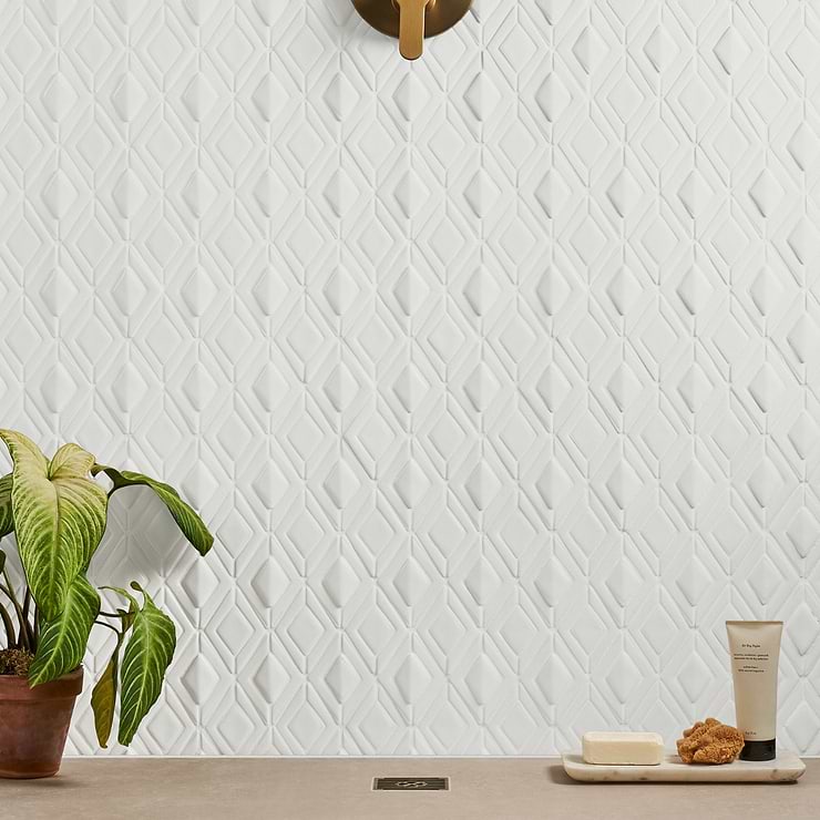 Nabi Jewel Glacier White 3D Crackled Glossy Glass Mosaic Tile