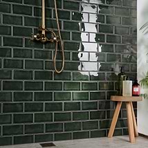 Nabi Subway Deep Emerald Green 3x6 Crackled Glossy Glass Tile