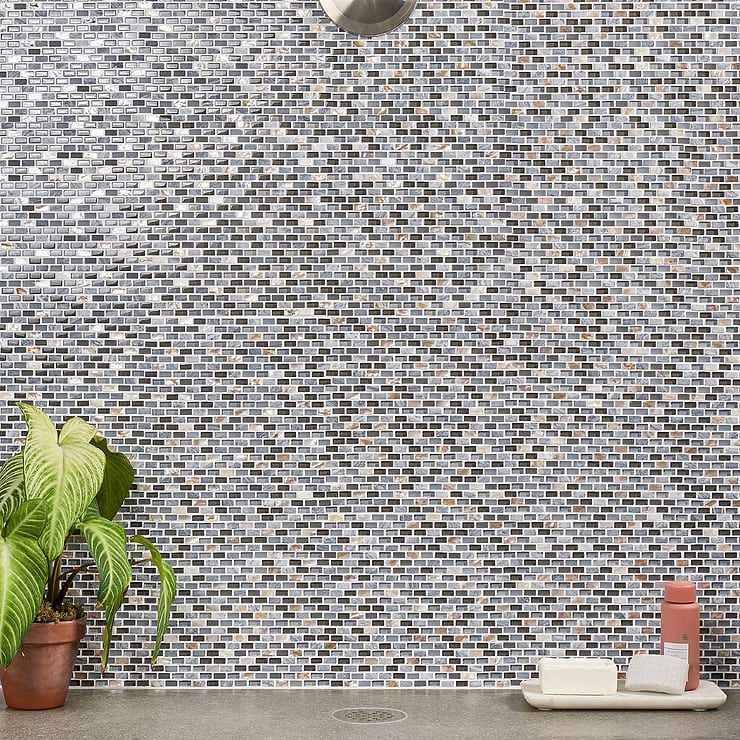 Paragon Surf Periwinkle Purple Mini Brick Textured Marble & Glass Mosaic Tile