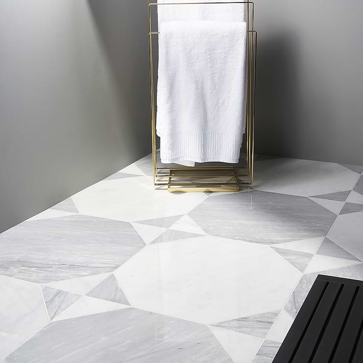 Cadre Giotto Carrara and Italian Gray 20x20 Polished Marble Mosaic Tile
