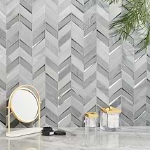 Kasol Dove Gray 2x4 Marble and Mirrored Glass Polished Mosaic Tile