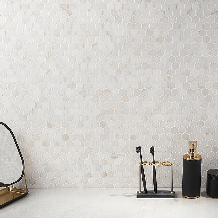 White Jade 1" Hexagon Polished Marble Mosaic