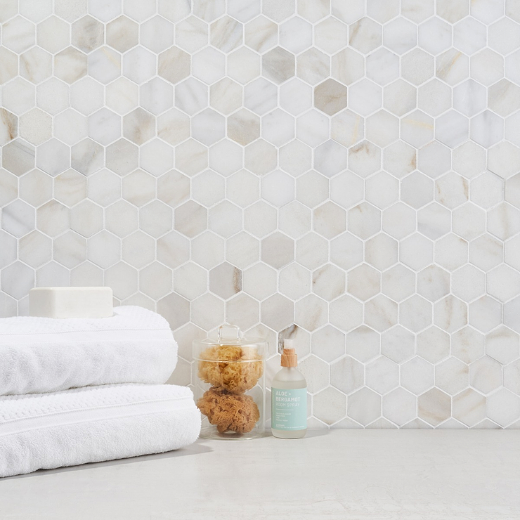 White Jade 2" Hexagon Polished Marble Mosaic