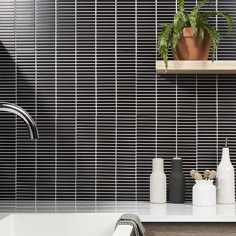 Kai Black 1x4" Tri-Stacked Matte Porcelain Mosaic Tile