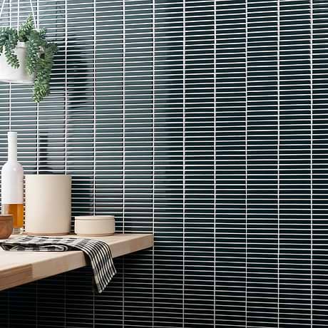 Kai Emerald Green 1x4" Tri-Stacked Glossy Porcelain Mosaic Tile
