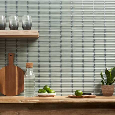 Kai Mint Green 1x4" Tri-Stacked Glossy Porcelain Mosaic Tile