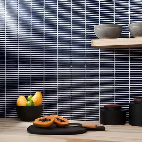 Kai Royal Blue 1x4" Tri-Stacked Crackled Glossy Porcelain Mosaic Tile