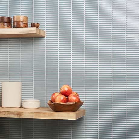 Kai Sky Blue 1x4" Tri-Stacked Glossy Porcelain Mosaic Tile
