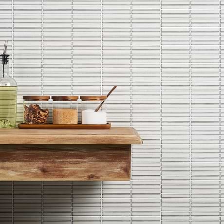 Kai Snow White 1x4" Tri-Stacked Glossy Porcelain Mosaic Tile